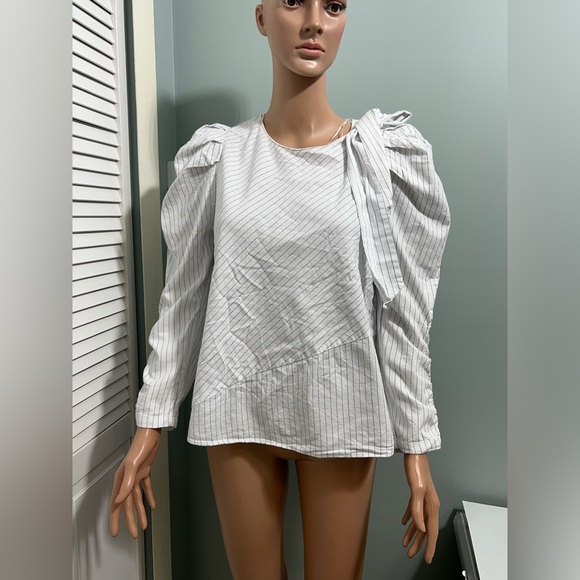 Zara Tops - Zara Striped White Blue  Balloon Puff Long Sleeve Casual Top Blouse Size L